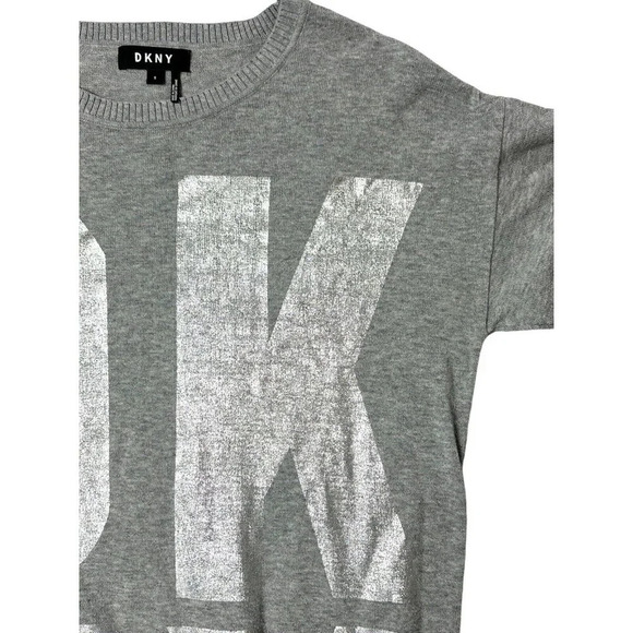 DKNY Women's Size Small Sweater Dress Logo Gray Metallic Streetwear 90s - Picture 3 of 11